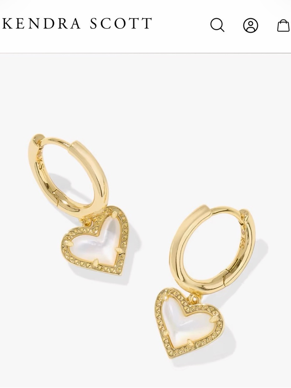 Kendra Scott Gold Hoop Earrings with White Heart Inlay